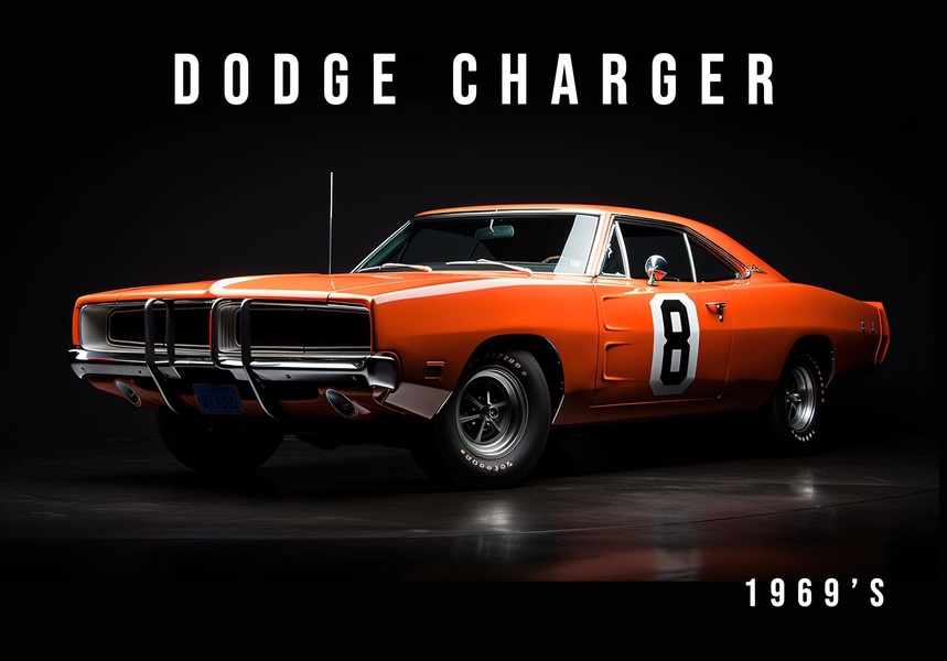 vintage car, muscle car, classic vehicle, sports car, retro automobile, brand awareness, minimalist, editorial, bold, luxurious, orange, black